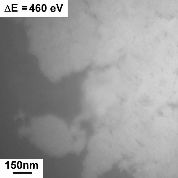 DE = 466eV (above Ti L2,3 ionisation edge) air-dried TiO2 / SiO2 Suspension on carbon coated copper grid, ESI with DE=415eV energyloss